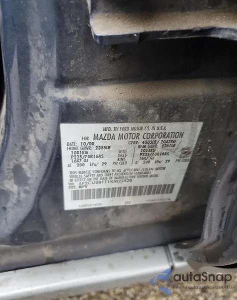 2001 Mazda Tribute Lx z USA, uszkodzony, nr VIN 4F2CU08111KM23528